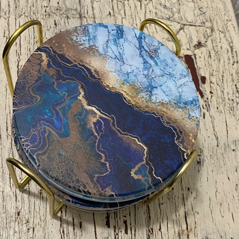 Coasters Set of 10 Marble Coasters with Gold holder Absorbent Coasters
